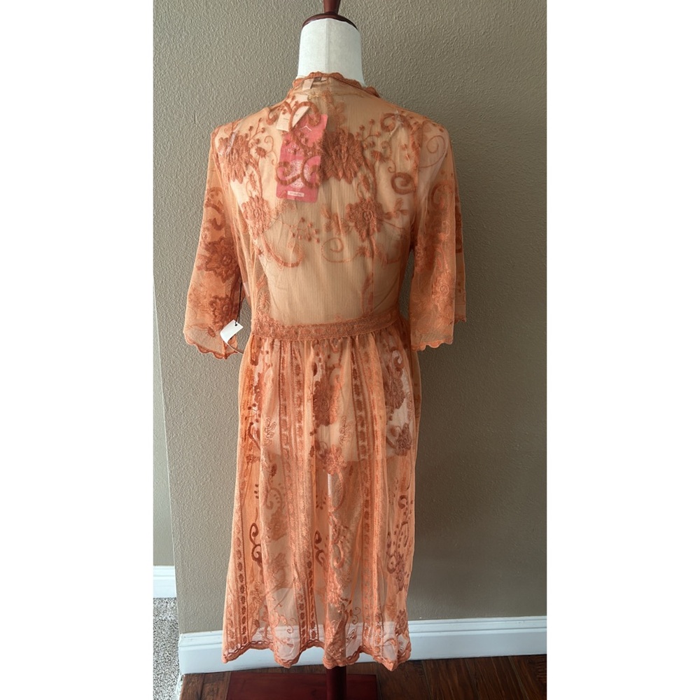 Rust lace embroidered detail cardigan - Picture 4 of 9